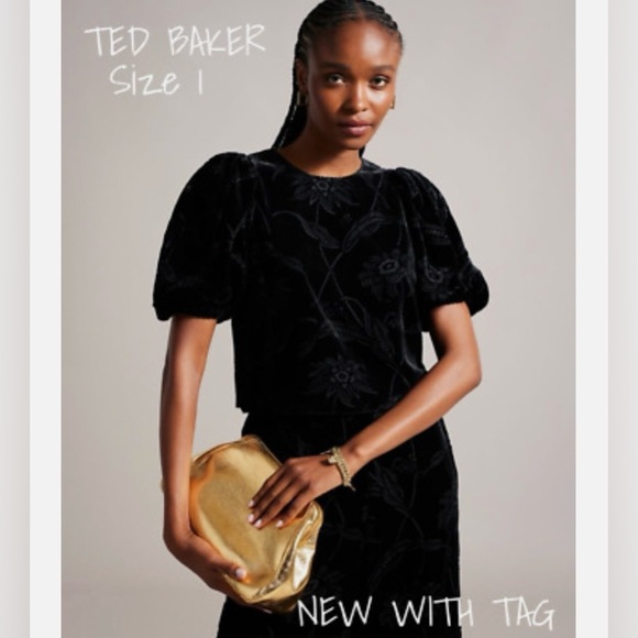 Ted Baker Bettiaa Velvet Devore Puff Sleeve - Picture 2 of 4